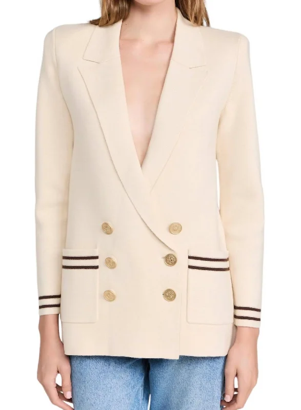 Unbeatable Prices Eileen Boyfriend Knit Blazer In Porcelain With Brown/gold Stripe