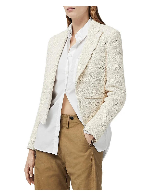 Elle Womens Cotton Tweed Cropped Open-Front Blazer