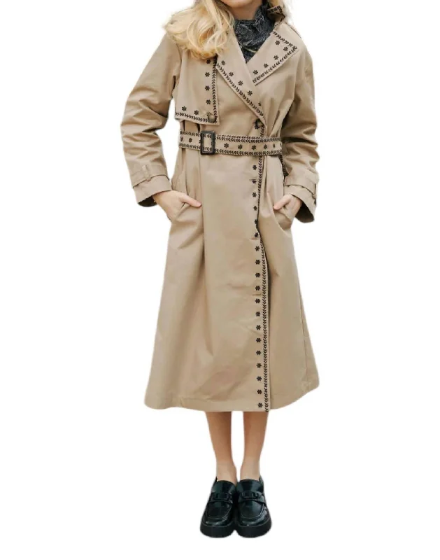 Final Clearance Embroidered Trench Coat In Beige