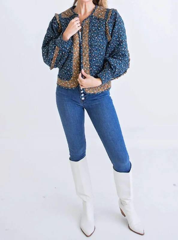Daily Deals Floral Ditzy Jacket In Blue/brown