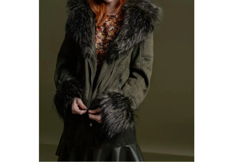 Price Drop Fur Trim Shortie Jacket In Khaki