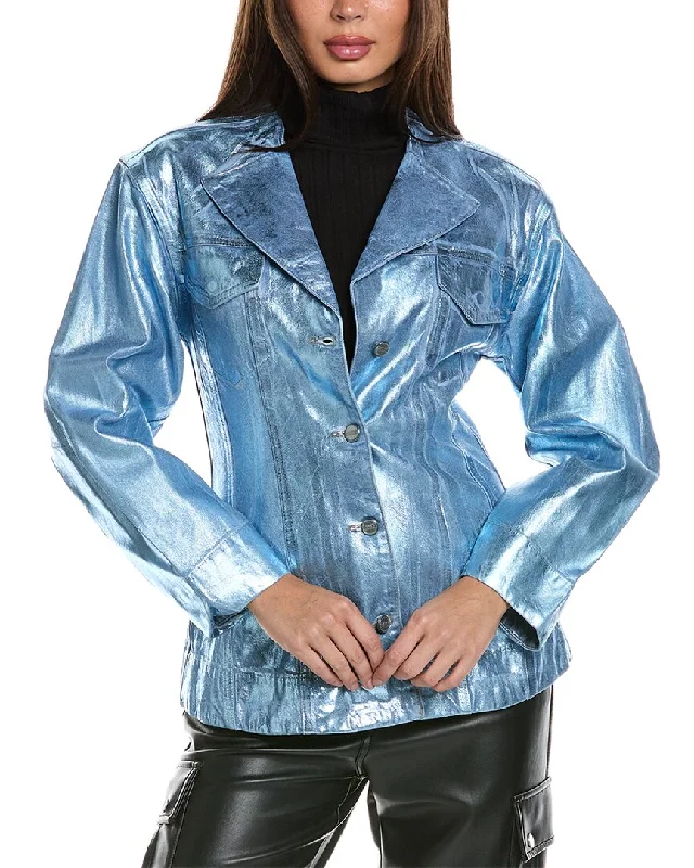 Savings Event GANNI Foil Denim Fitted Blazer