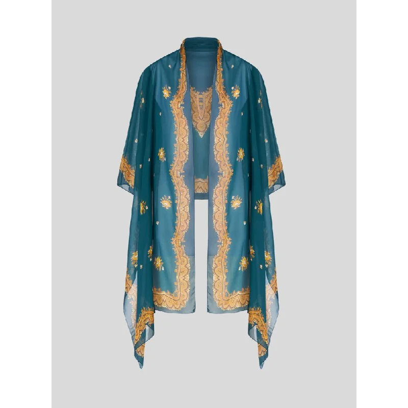 Flash Sale GEORGETTE SHRUG SHAWL WITH LEAFY PAISLEY PATTERN
