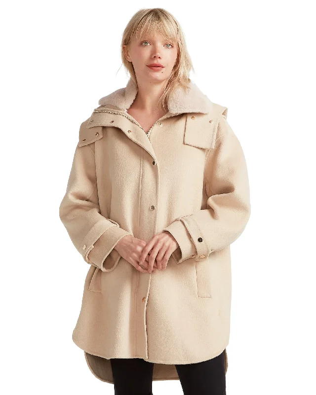 Blowout Sale Heavy Hearted Detachable Hooded Coat - Pale Oat