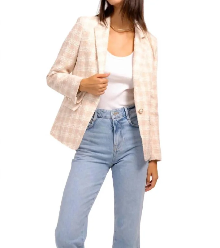 Act Fast Jasper Patched Tweed Blazer In Baby Pink