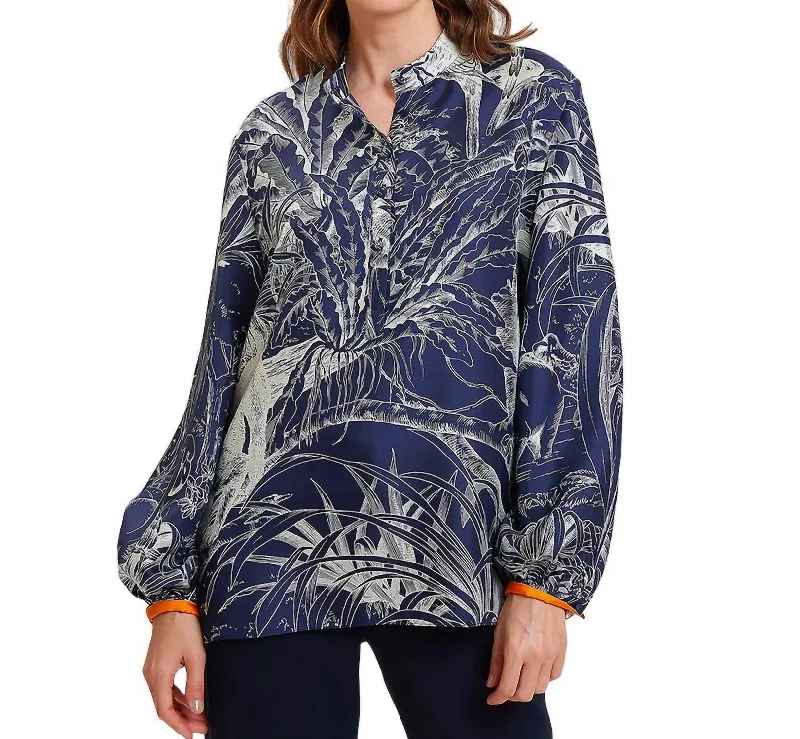 Super Deal Jungle Silk Shirt In Navy