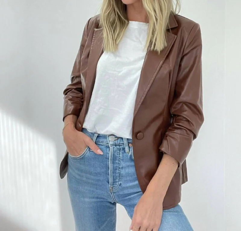 Kylie Faux Leather Blazer In Brown