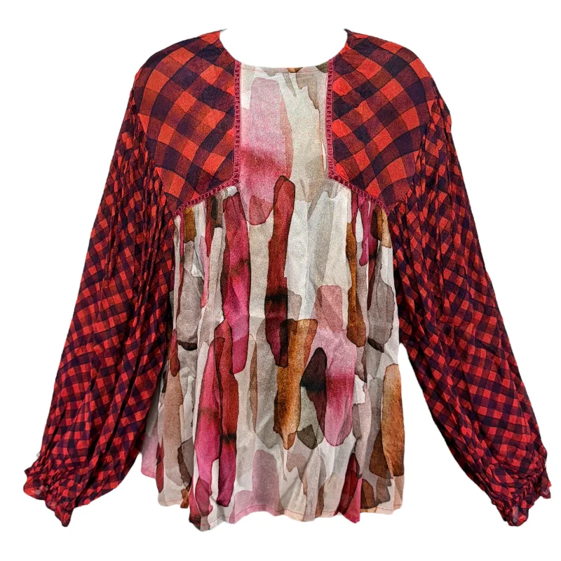 Weekend Deal Miranda Peasant Blouse By Bl-nk London In Checkered Pattern, Size: S