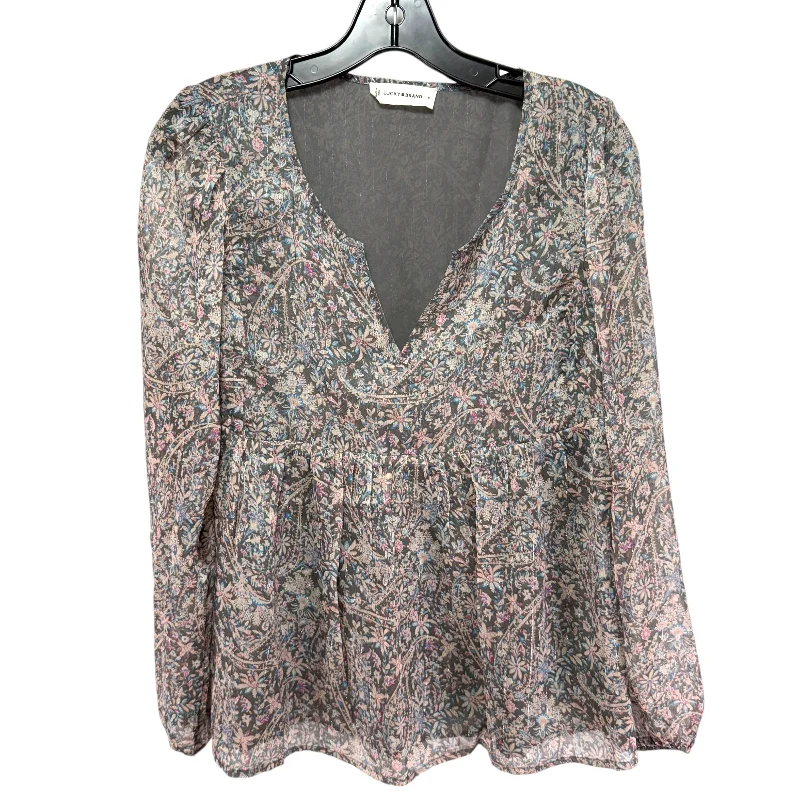 Year-End Sale Open Neck Printed Peasant Top By Lucky Brand In Floral Print, Size: S