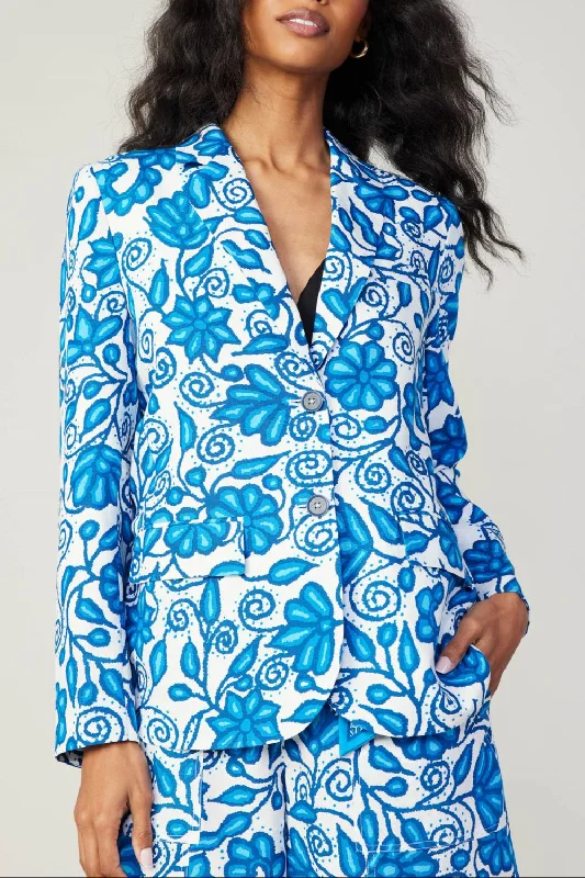 Limited Availability Painterly Floral Jacket In Blue Multi