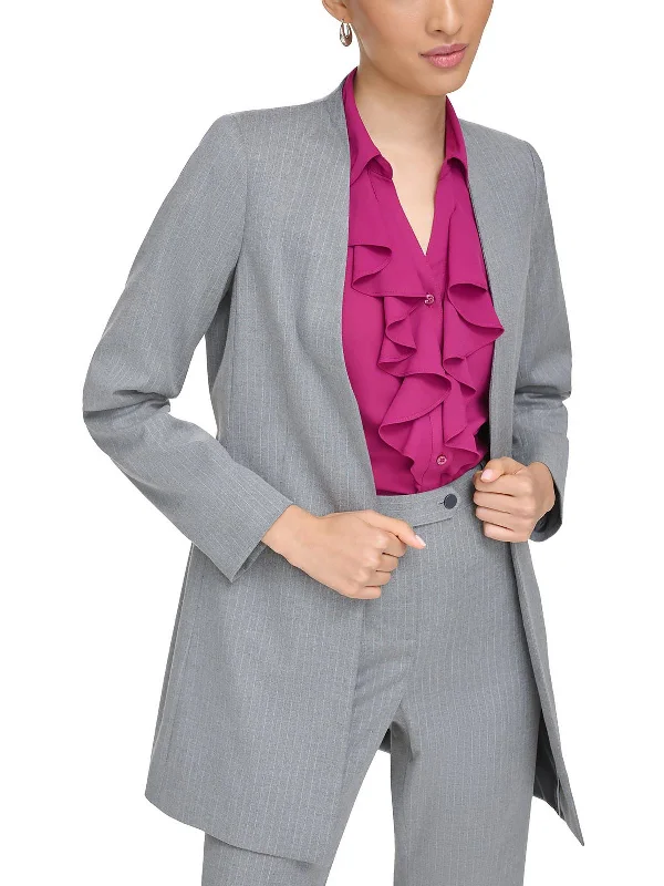 Discount Mania Petites Womens Pinstripe Suit Separate Open-Front Blazer