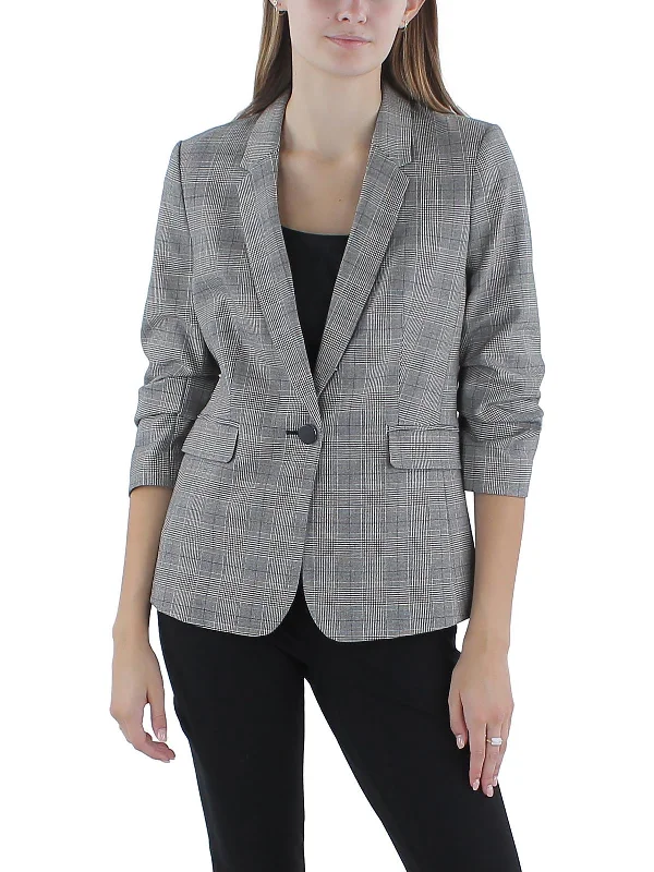 Price Break Petites Womens Ruched Suit Separate One-Button Blazer