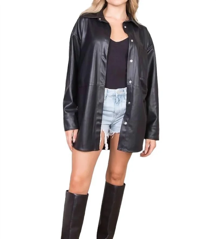 Stock Clearance Pleather Shacket In Black
