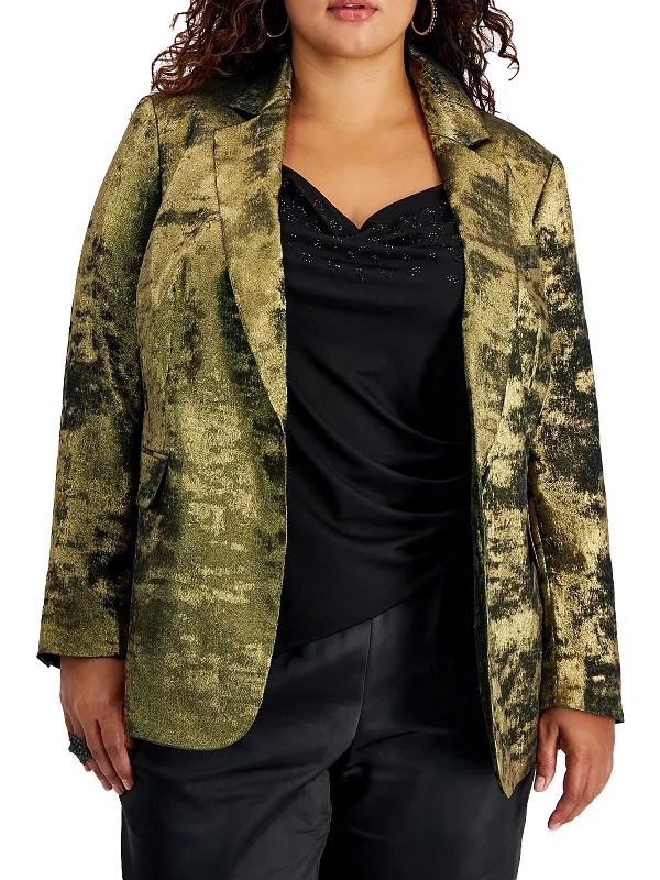 Friends and Family Sale Plus Womens Metallic Formal One-Button Blazer