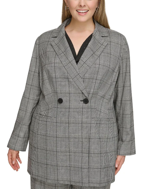 Doorbuster Deal Plus Womens Plaid Wear to Work Two-Button Blazer