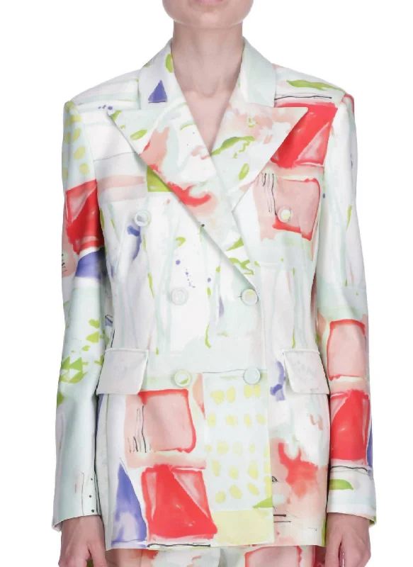 Online Only Printed Double Breasted Jacket In Multi