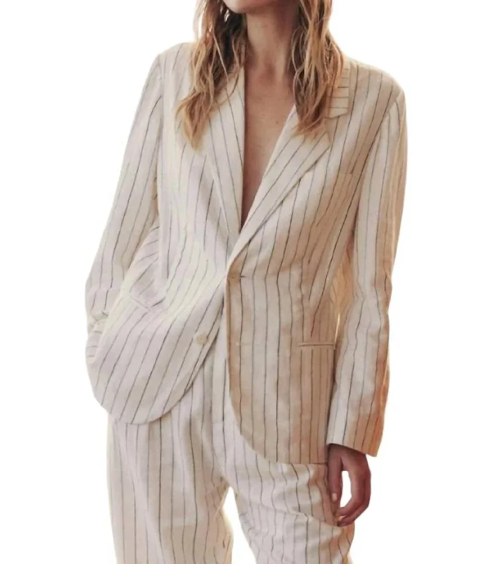 Discount Extravaganza Relaxed Striped Blazer In Cream Pinstripe