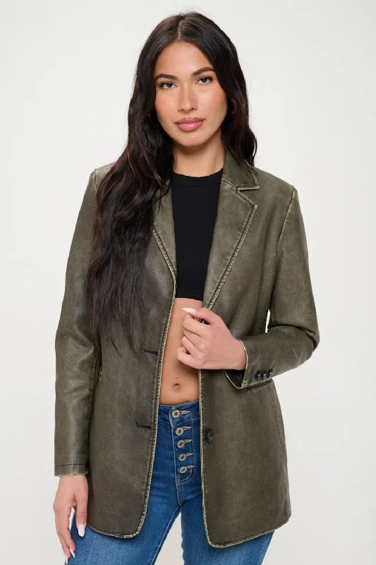 Epic Deals Single-Breasted Vegan Leather Blazer