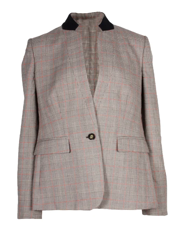 Crazy Deals Stella McCartney Checked Stand Collar Blazer in Brown Wool