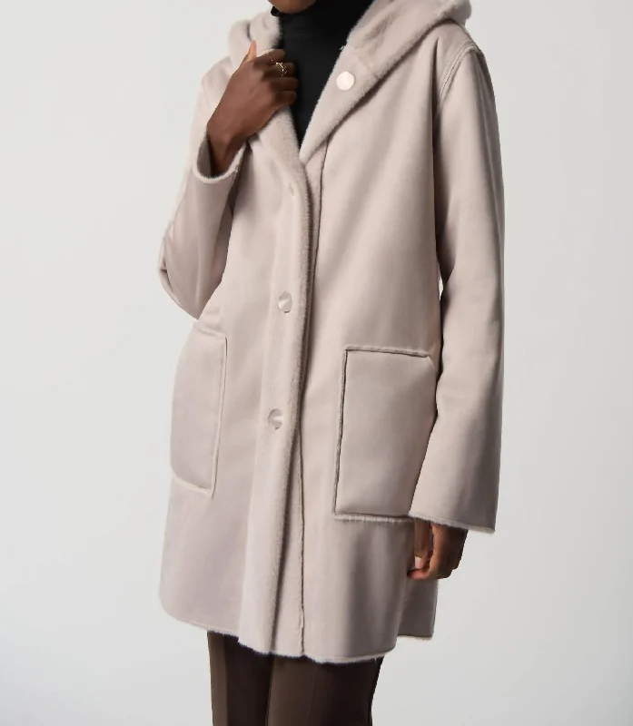 Clearance Event Suede Hooded Coat In Mink Vision