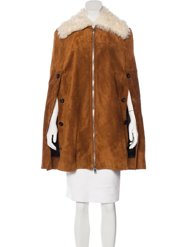 Friends and Family Sale Suede & Shearling Cape In Cognac