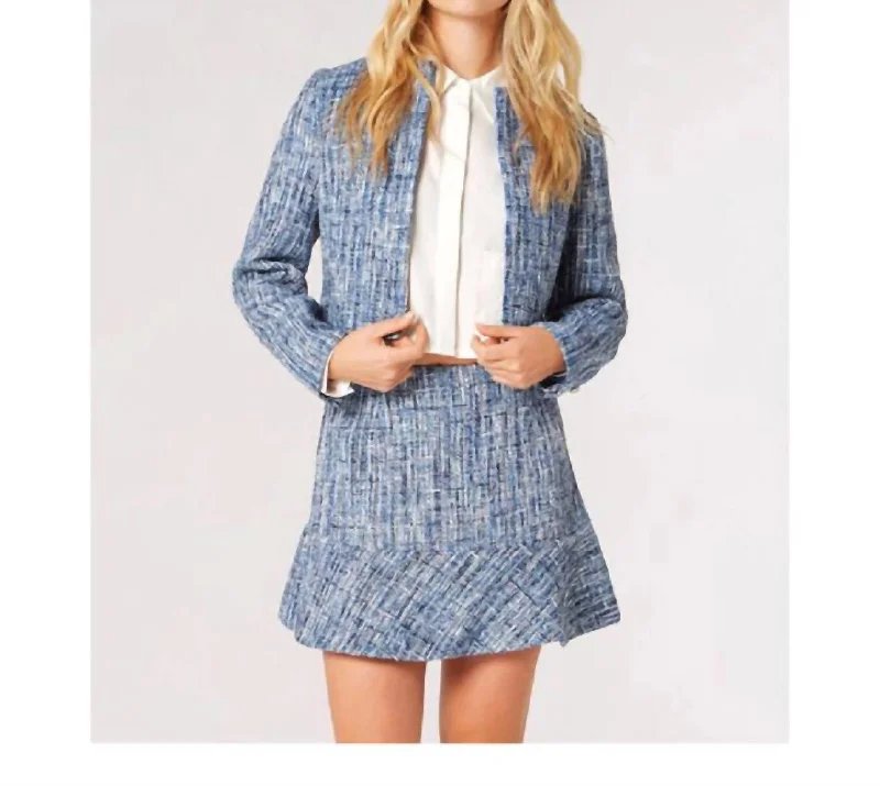 Buy More, Save More Textured Tweed Collarless Blazer In Blue