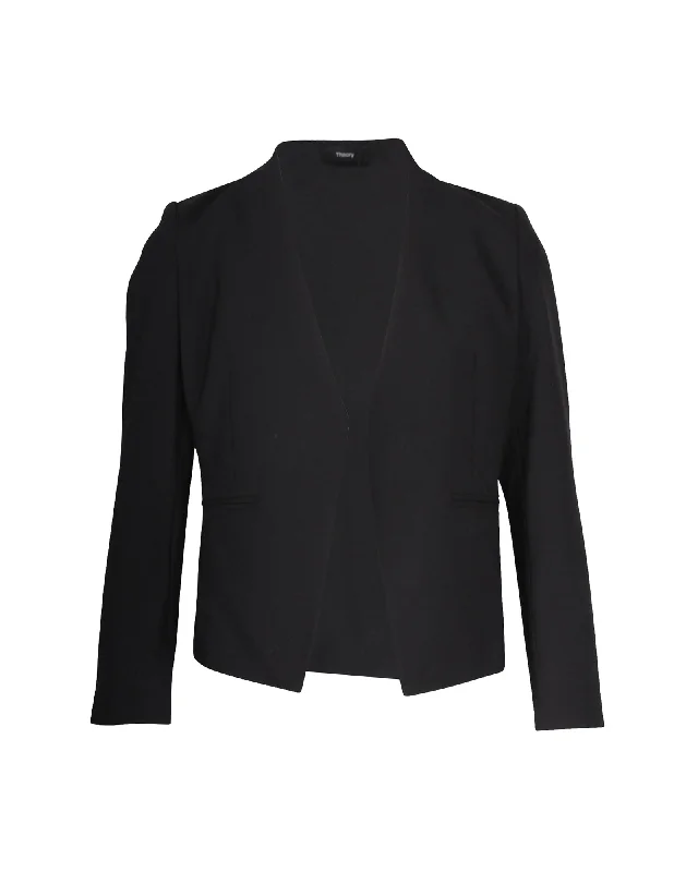 Act Now Theory Lanai Collarless Open-Front Blazer in Black Wool