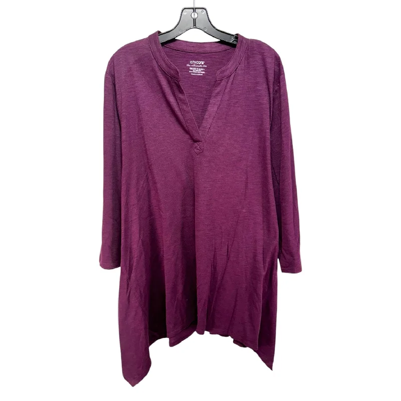 Overstock Top 3/4 Sleeve By Chicos In Purple, Size: Xxl