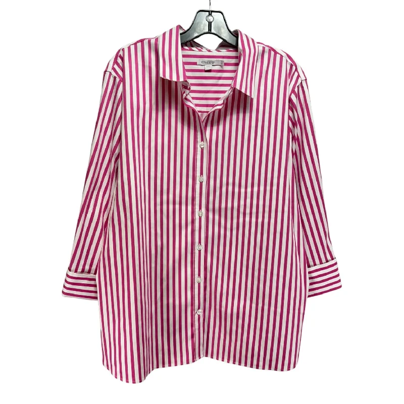 Sale Event Top 3/4 Sleeve By Chicos In Striped Pattern, Size: 20