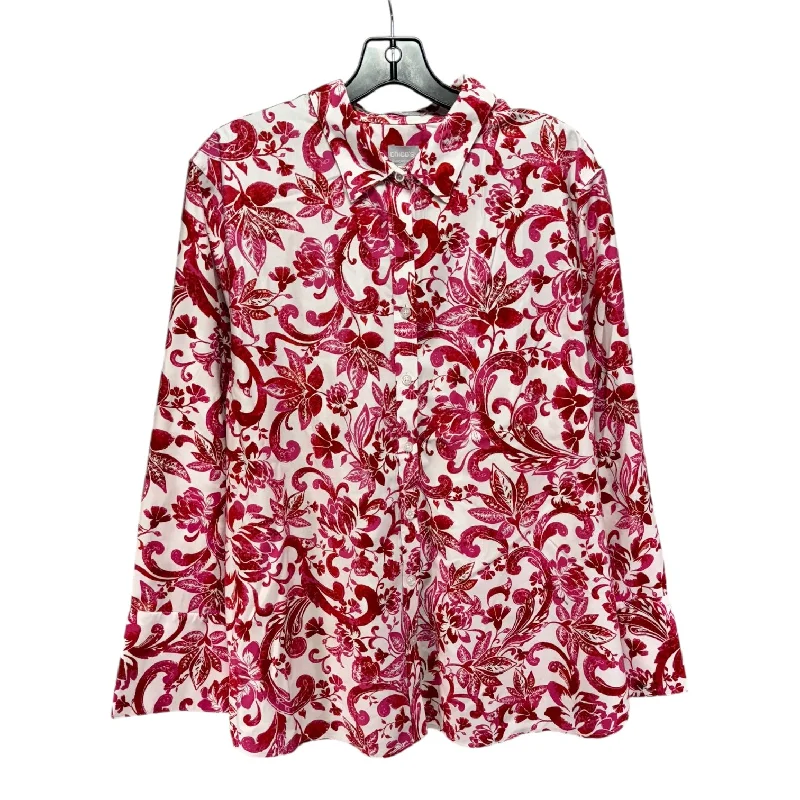 Big Savings Top Long Sleeve By Chicos In Floral Print, Size: Xxl
