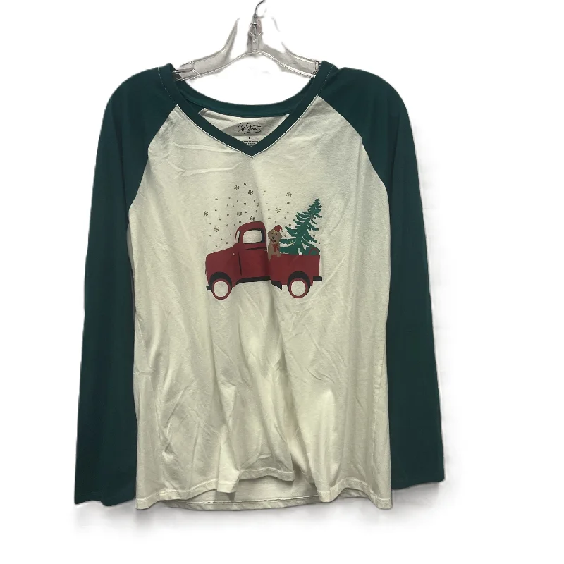 Limited Edition Top Long Sleeve By City Streets In Cream & Green, Size: L
