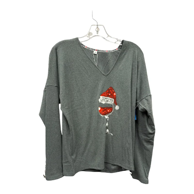 Discount Extravaganza Top Long Sleeve In Grey, Size: L
