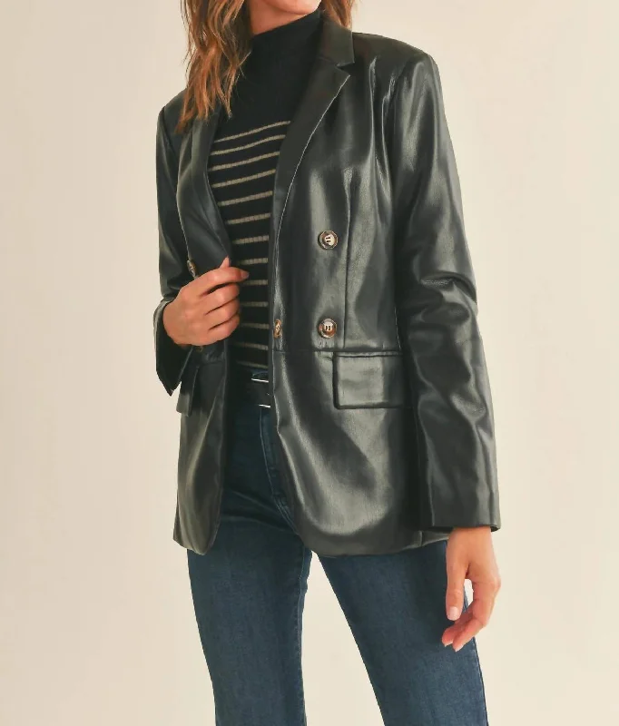 Early Bird Discount Vegan Leather Blazer In Black