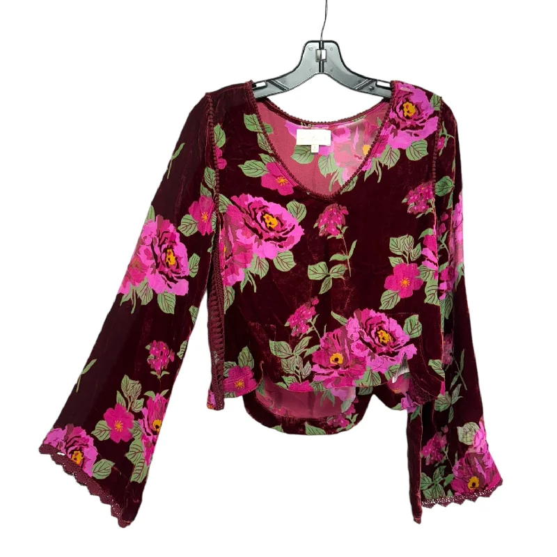 Overstock Sale Velvet Burnout Top Long Sleeve By Rahi Cali In Floral Print, Size: S