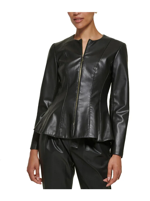 Can't Miss Womens Faux Leather Light Weight Soft Shell Jacket
