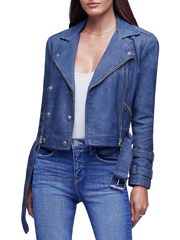 Special Offer Womens Lambskin Leather Short Motorcycle Jacket
