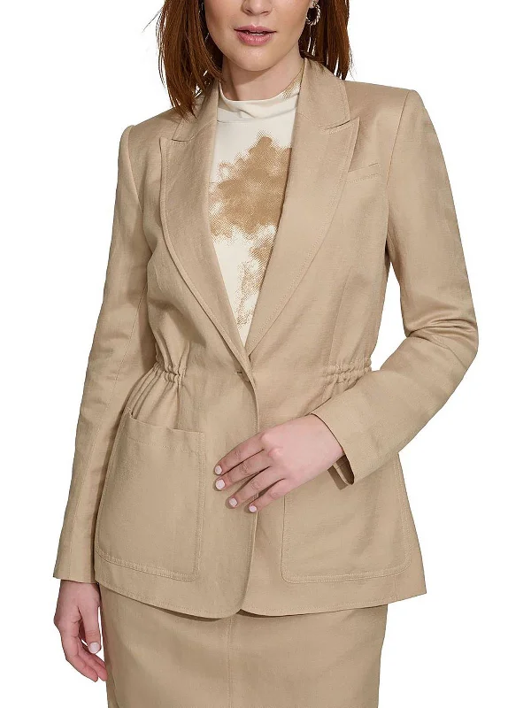 Deal Zone Womens Linen Cinched One-Button Blazer