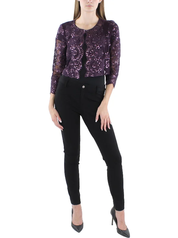 Deal of the Day Womens Sequined Cropped Bolero