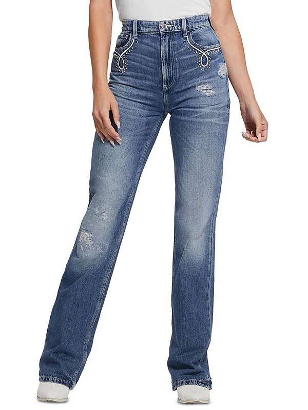 Major Savings 80s Womens Embellished High Rise Straight Leg Jeans