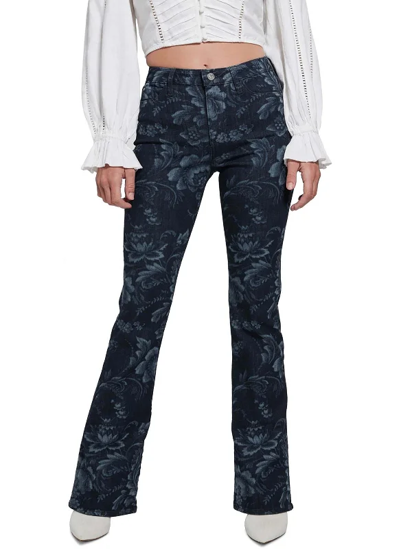 Closeout Sale Adeline Womens High Rise Floral Print Flared Jeans
