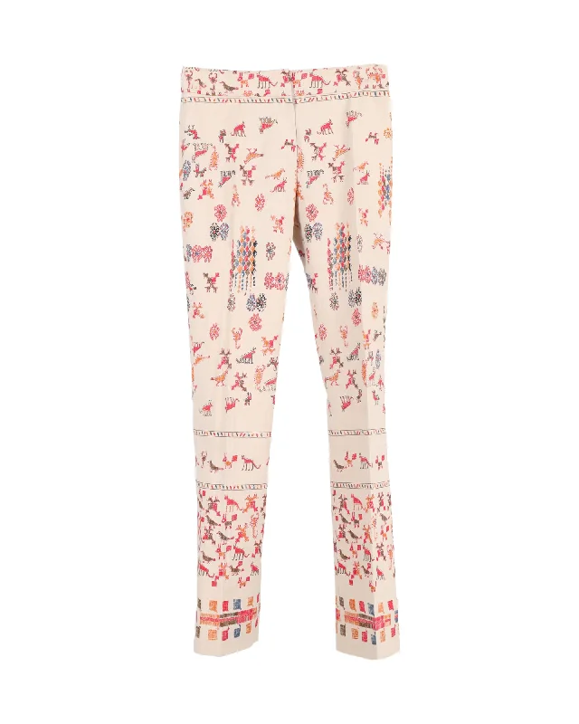 Bargain Bin Alberta Ferretti Printed Trousers in Beige Cotton