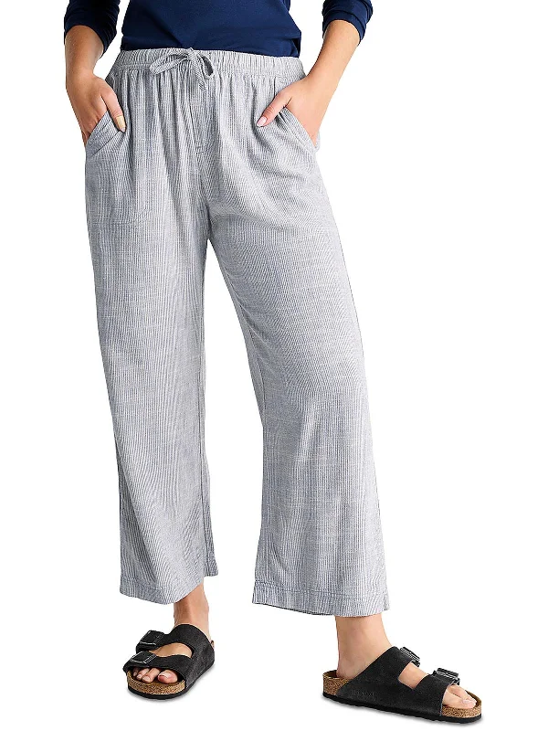 Can't Be Beat Angie Womens Micro-Striped Drawstring Wide Leg Pants