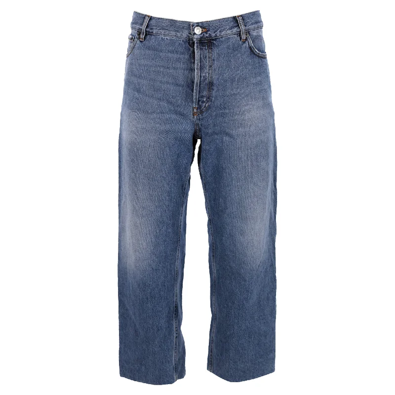 Low Prices Balenciaga 3/4 Regular Fit High-Rise Denim Pants in Blue Cotton