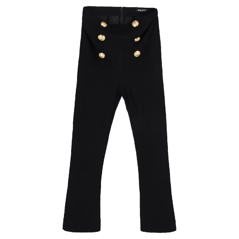 Must-Have Deals Balmain High Waist Button Detail Cropped Pants in Black Polyester