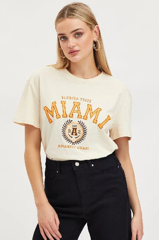 Exclusive Savings Beige Graphic T Shirt Short Sleeve