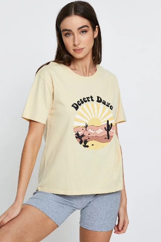 Sale Event Beige Graphic T Shirt Short Sleeve