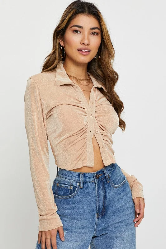 Buy More, Save More Beige Jersey Top Long Sleeve