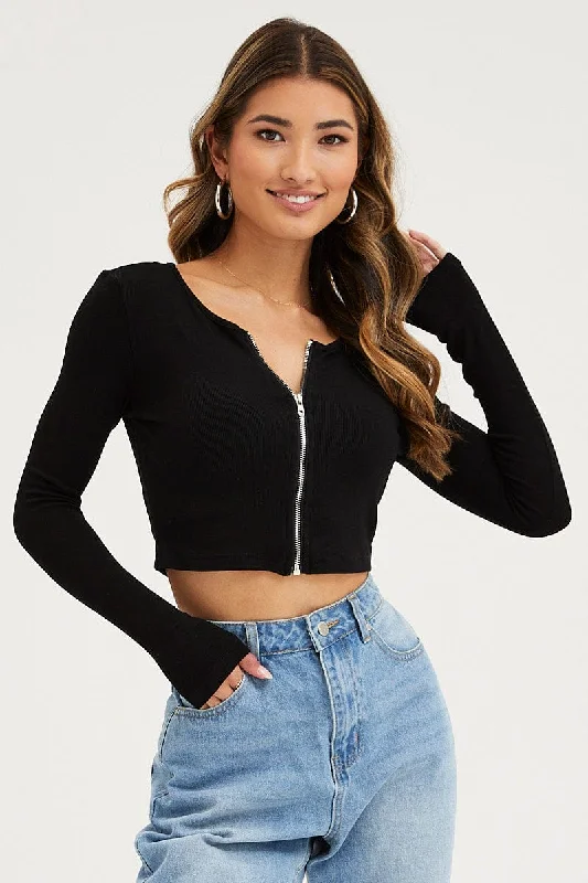 Low Prices Black Basic Top Ribbed