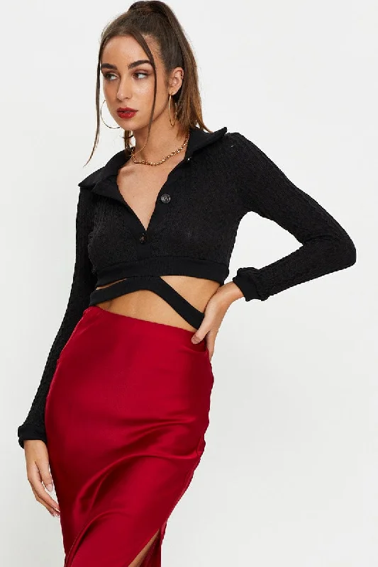 Exclusive Deal Black Button Front Polo Top