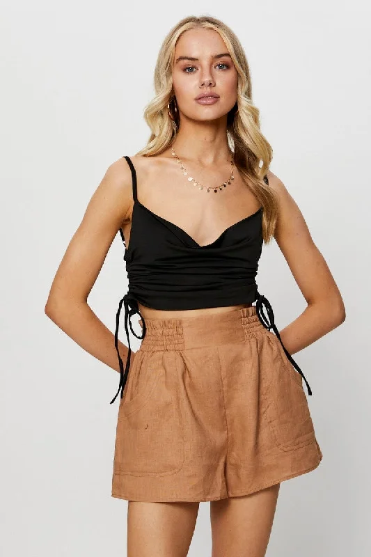 Mega Deal Black Crop Top Cowl Neck
